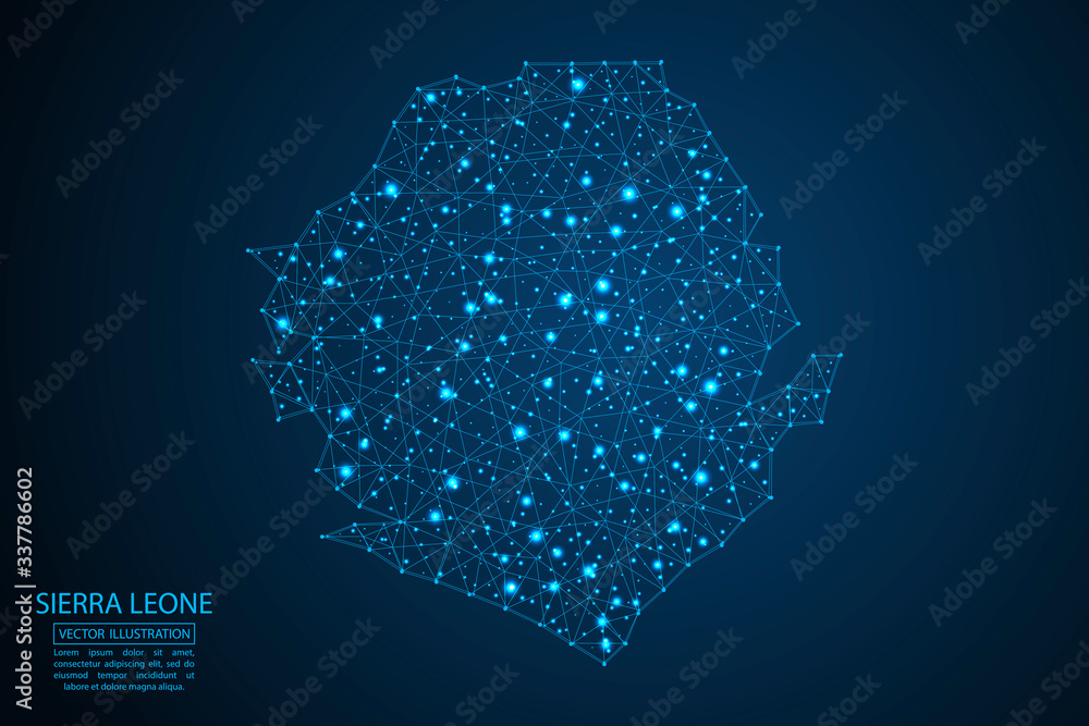 A map of Sierra leone consisting of 3D triangles, lines, points, and ...