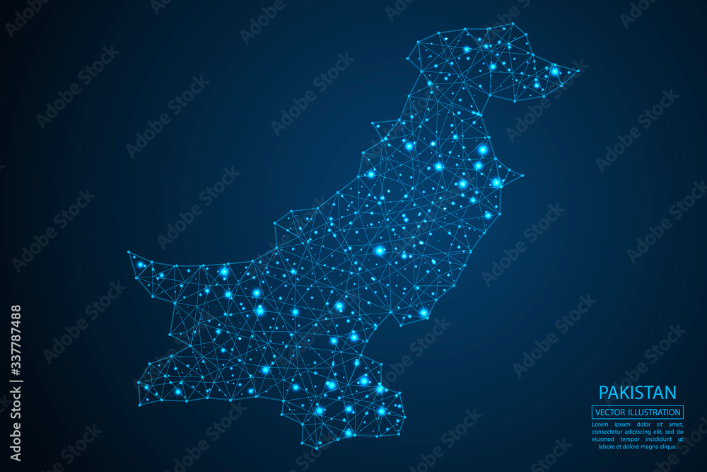 A map of Pakistan consisting of 3D triangles, lines, points, and connections. Vector illustration of the EPS 10.