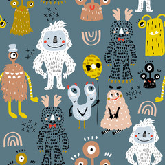 Acrylglasbilder Monstermuster Lustige bunte Monster für Kinderzimmer  © solodkayamari