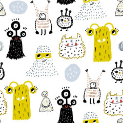 Acrylglasbilder Monstermuster Verspielte Monster Muster Kinderzimmer  © solodkayamari
