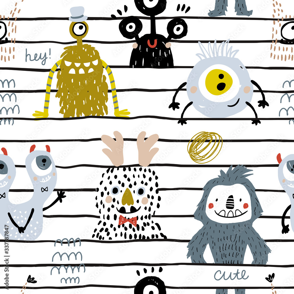 Fototapete mit Fröhliche Monsterfreunde im Kinderdesign #337787847