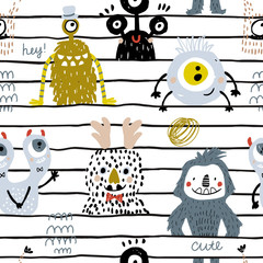 Acrylglasbilder Monstermuster Fröhliche Monsterfreunde im Kinderdesign  © solodkayamari