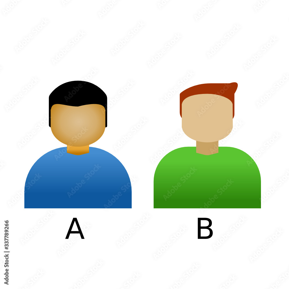 Naklejka premium A set of two boy cartoon, group of A and B, Object, Person icon design concept, team, friends, avatar vector
