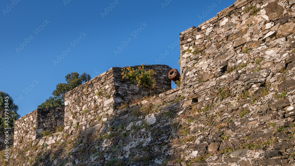 Cannon and merlon of the fortress Castillo de la Concepción in Cedeira, Rías Altas, La Coruña, Spain