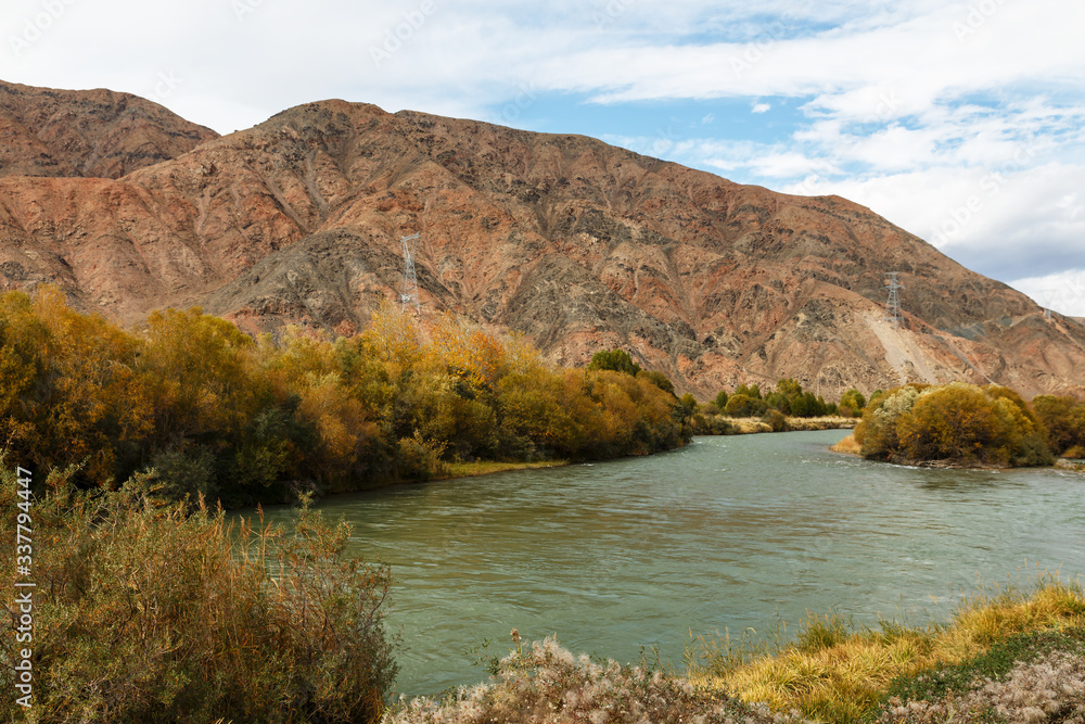 Chu River in Kyrgyzstan, border between the Issyk-Kul region and the Naryn region Chu River in Kyrgyzstan, border between the Issyk-Kul region and the Naryn region