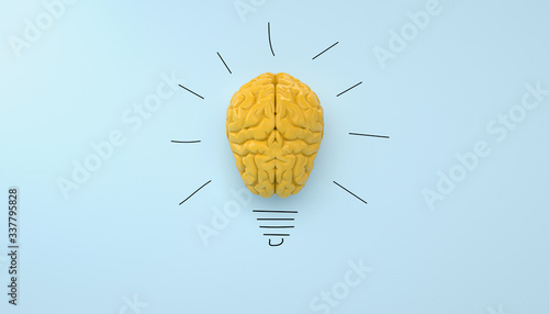Foto yellow brain on blue clear background yellow brain on blue clear background, con