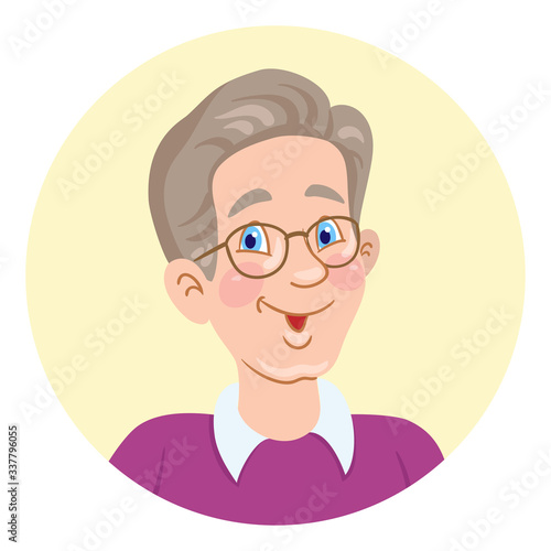 Portrait of a boy with glasses. Avatar icon in the circle. Isolated on white background. Flat style. Vector illustration.