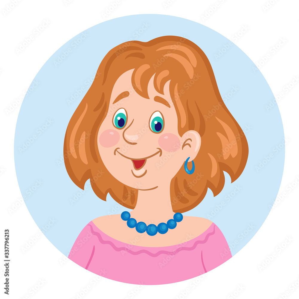 Portrait of a cute girl in a pink dress. Avatar icon in the circle. Isolated on white background. Flat style. Vector illustration. Portrait of a cute girl in a pink dress. Avatar icon in the circle. Isolated on white background. Flat style. Vector illustration.