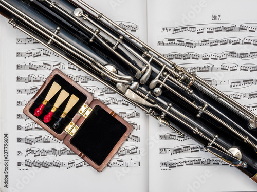 Fototapeta Cropped photo of bassoon over the notes