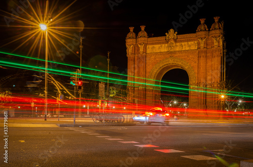 BARCELONA, SPAIN - MAY 19, 2018. Arc de Triomphe in Barcelona at night