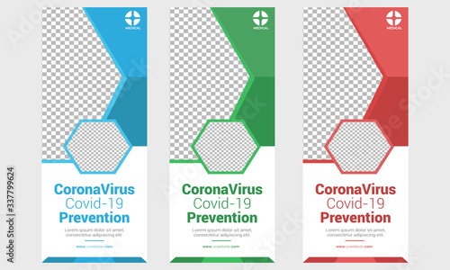 Roll up banner template with coronavirus Covid-19 Prevention.