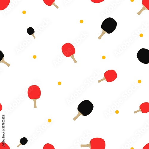 Vector seamless pattern. Red and black table tennis rackets.