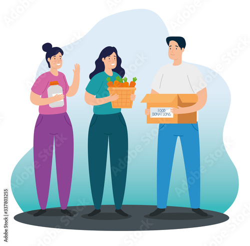 young people with boxes of charity donation vector illustration design