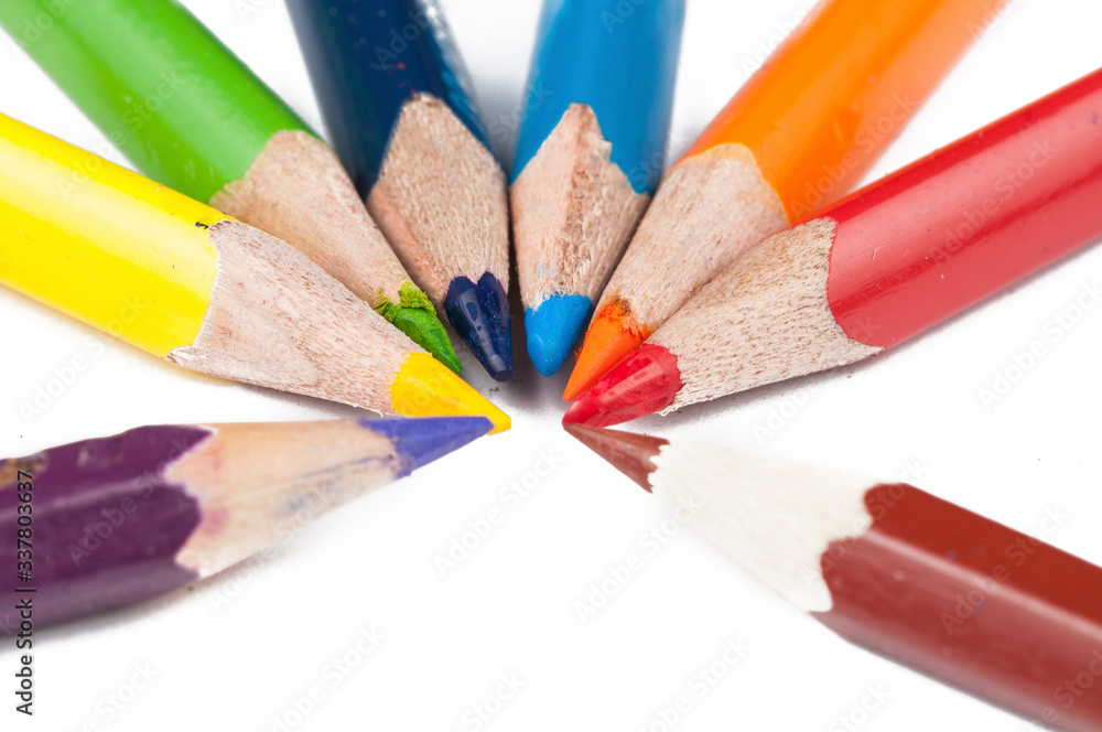 Colour pencils isolated on white background.Copy space Colour pencils isolated on white background.Copy space
