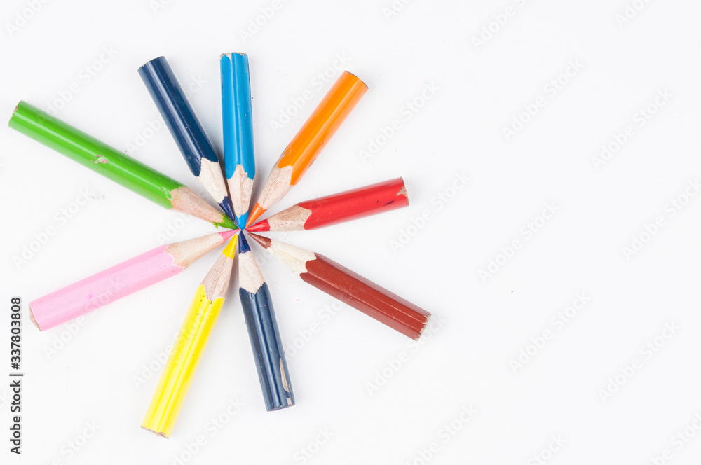 Colour pencils isolated on white background.Copy space Colour pencils isolated on white background.Copy space
