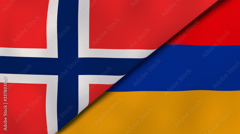 Obraz premium The flags of Norway and Armenia. News, reportage, business background. 3d illustration