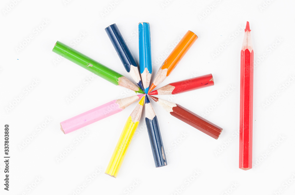 Colour pencils isolated on white background.Copy space Colour pencils isolated on white background.Copy space