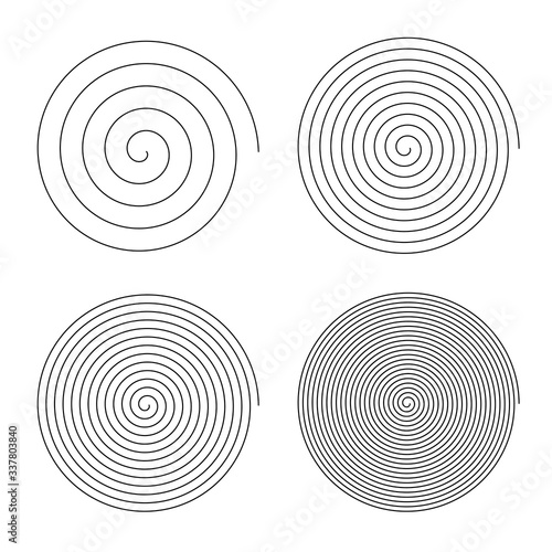 Set of line in circle form. Isolated thin line spiral goes to edge of canvas. Vector illustration