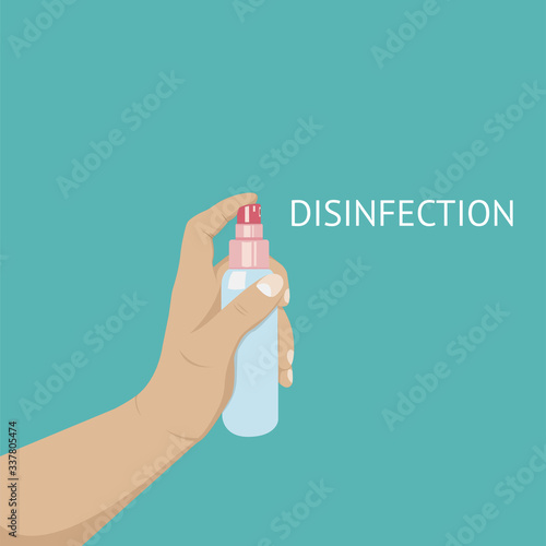 Anti-Bacterial Sanitizer Spray. Spray bottle icon. Alcohol spray. Household Chemicals. Infection control concept, Coronavirus, 2019-nCoV, flu, virus. Flat vector