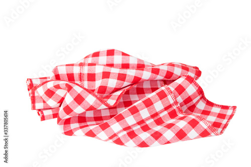 Red checkered tablecloth isolated on white background