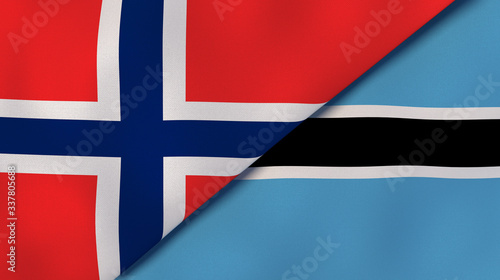 The flags of Norway and Botswana. News, reportage, business background. 3d illustration photo