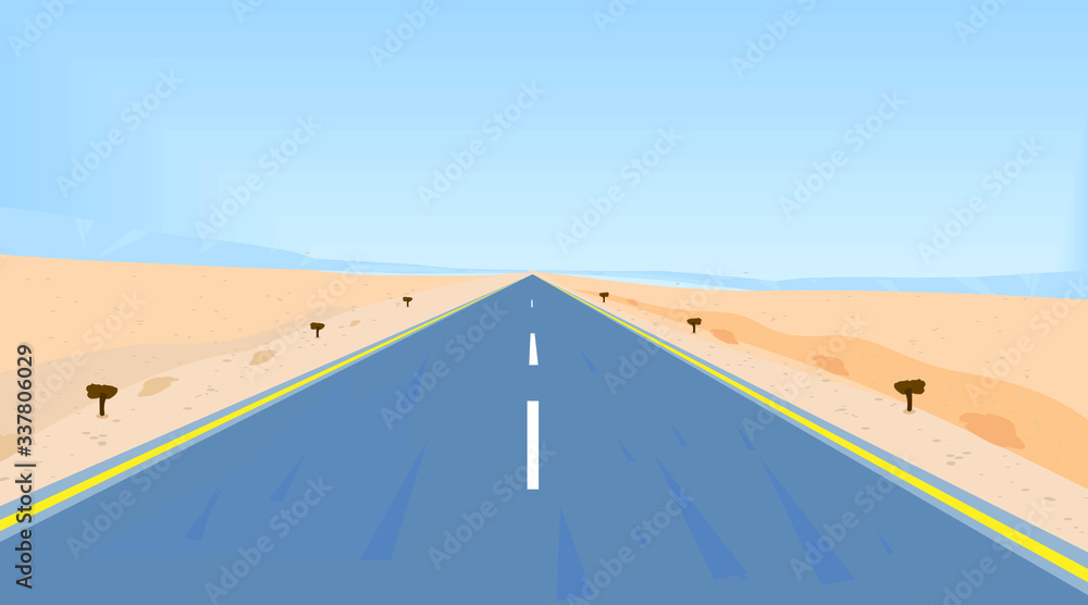 Abstract vector illustration of horizon neat and clean highway road in desert area