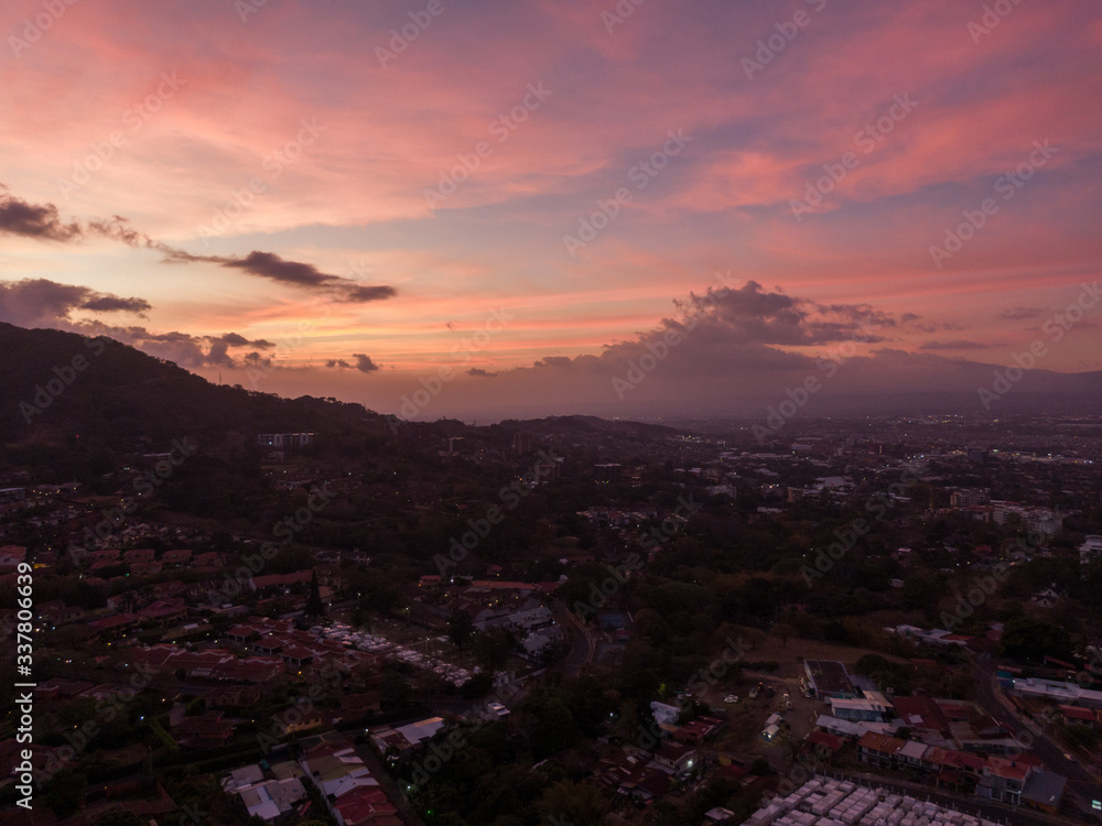sunrise over the city of Escazu, Costa Rica
