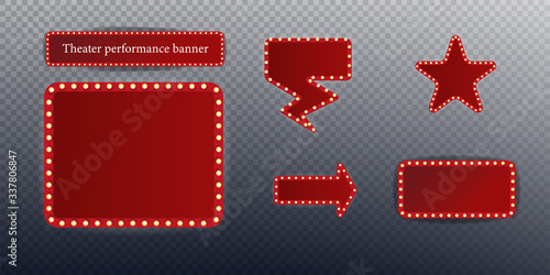 Festival or show poster, invitation concert banner Vector stock illustration. A theater stage with a red curtain. Theater performance banner, talent day festival curtain chalkboard Vector illustration