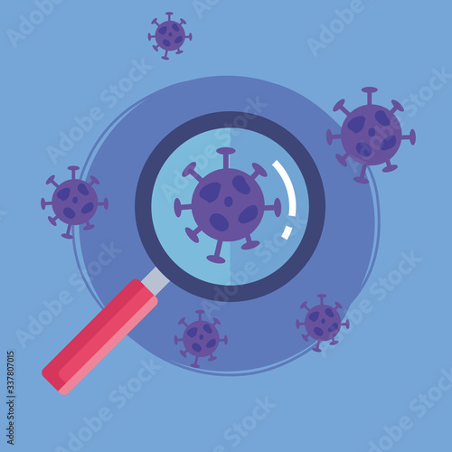 magnifying glass with particles of coronavirus 2019 ncov vector illustration design