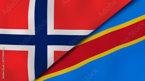 The flags of Norway and DR Congo. News, reportage, business background. 3d illustration photo