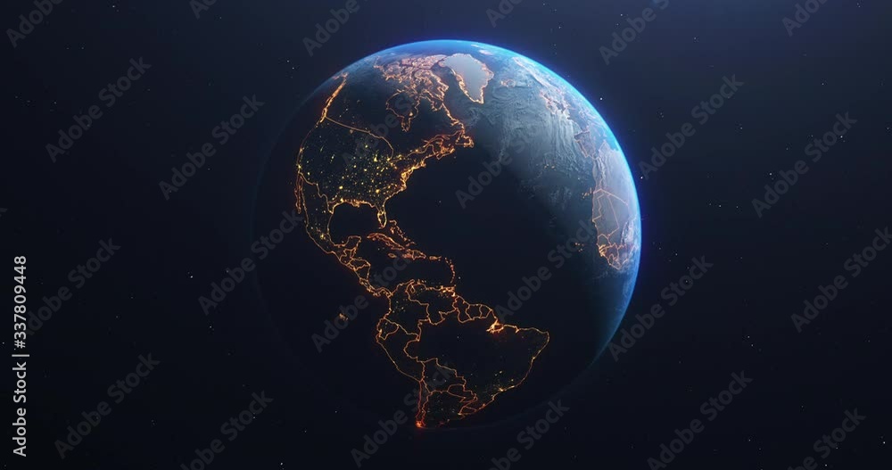 Planet Earth view from space, countries borders highlighted, loop able repeatable animation perfect for time remapping, 3d illustration, elements of this image courtesy of NASA