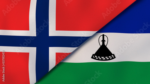 The flags of Norway and Lesotho. News, reportage, business background. 3d illustration photo