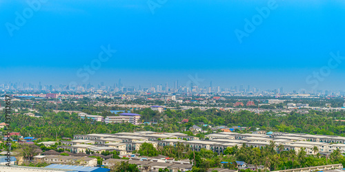 Outer view of the capital city of Bangkok With blue clouds used as a background