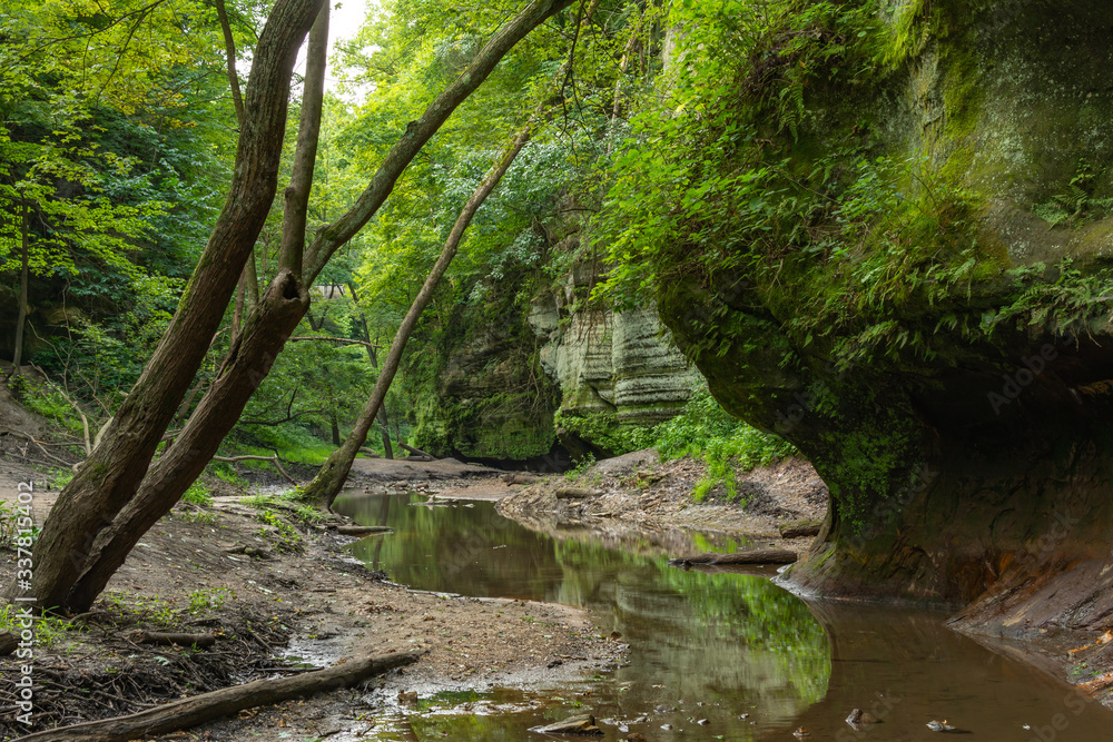 Exploring the canyons in the Lower Dells at Matthiessen State Park, Illinois. Exploring the canyons in the Lower Dells at Matthiessen State Park, Illinois.