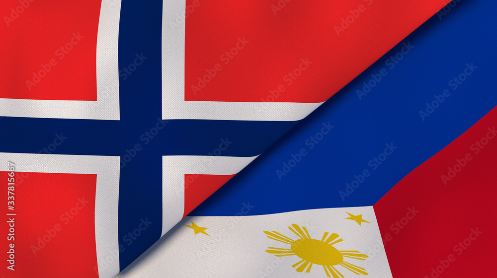 The flags of Norway and Philippines. News, reportage, business background. 3d illustration