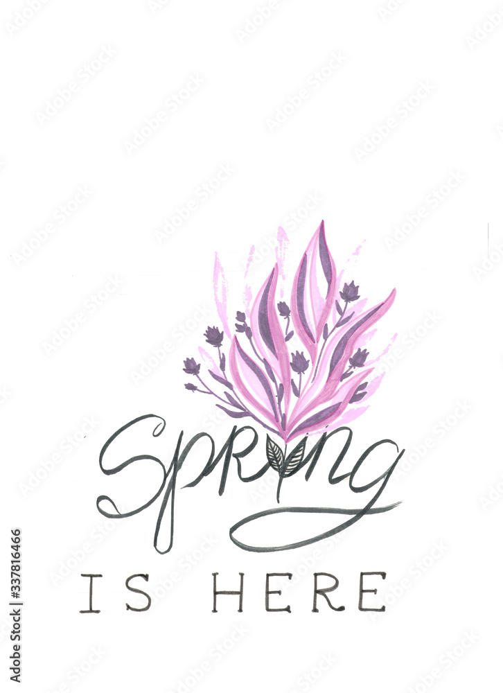 lettering spring is here welcome words text