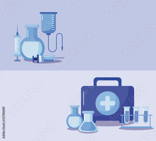 poster with vaccination icons and health, medical immunization