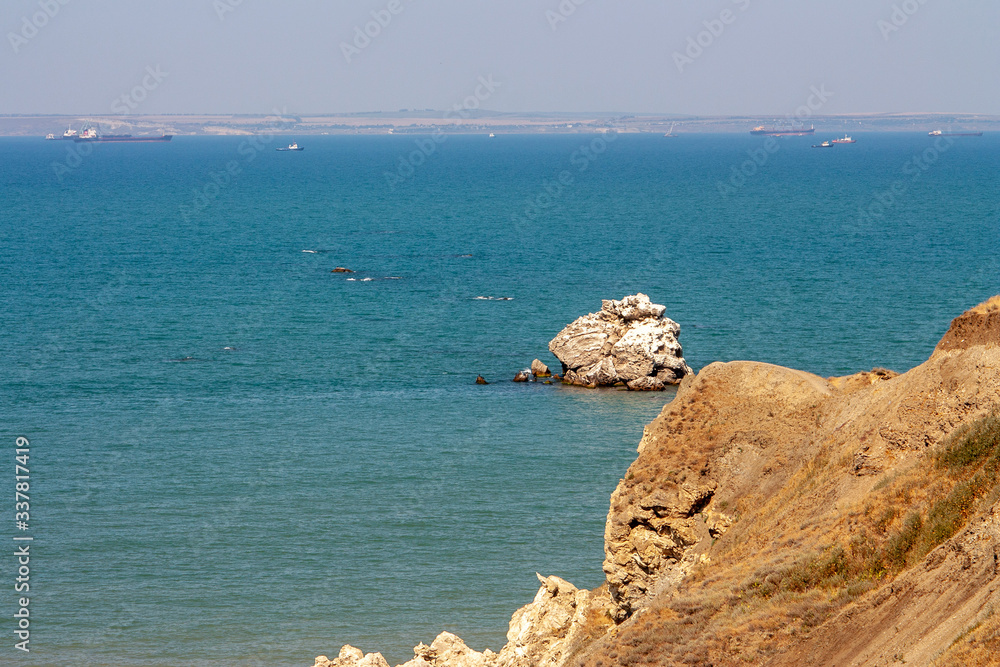 Sea coast of the Black Sea, cliff. Taman Peninsula