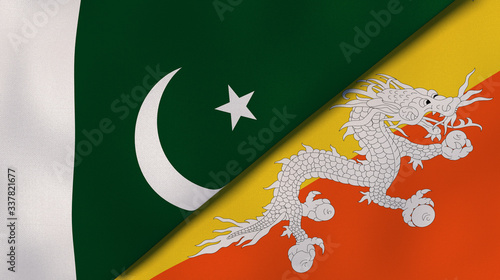 The flags of Pakistan and Bhutan. News, reportage, business background. 3d illustration photo