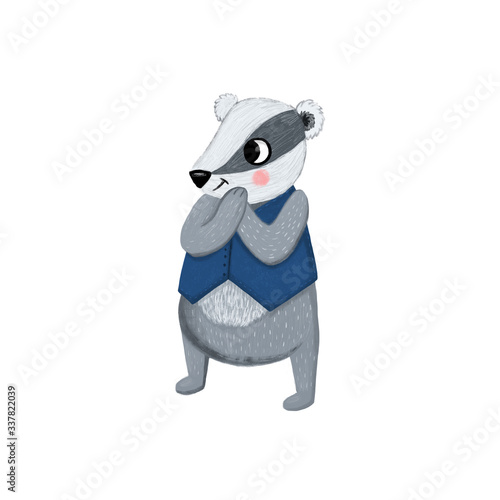 Cartoon cute badger character. Baby illustration for toddler goods