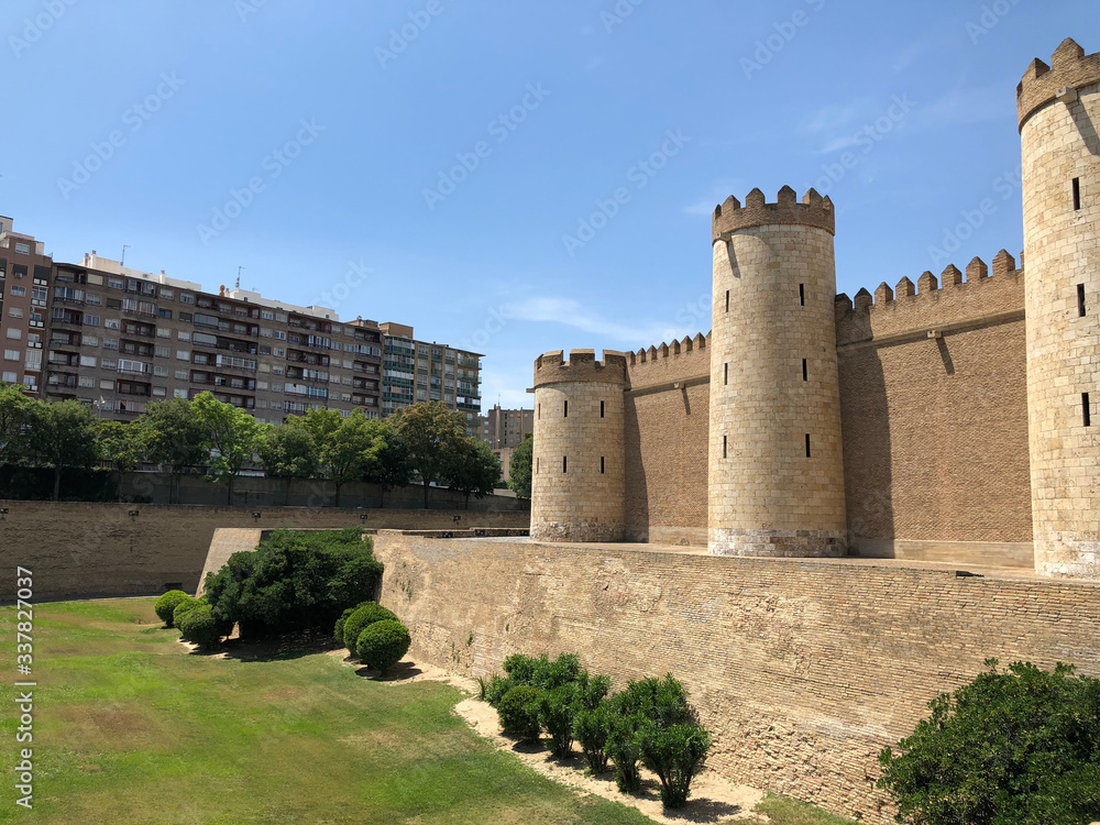 The Aljafería Palace or castle the headquarters of Aragon Parliament in Zaragoza, Spain