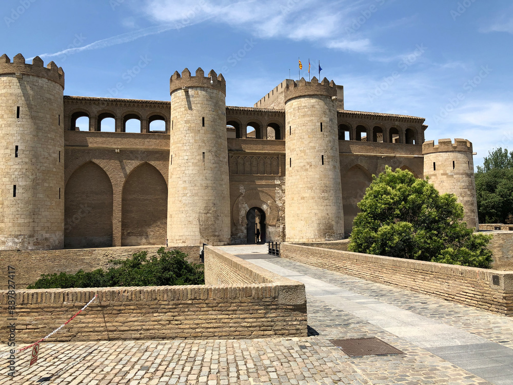 The Aljafería Palace or castle the headquarters of Aragon Parliament in Zaragoza, Spain