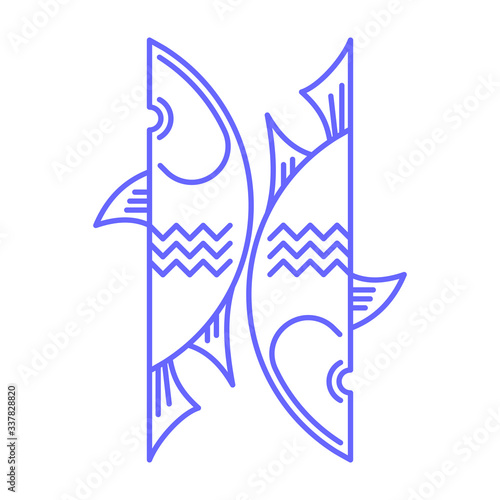 Pisces star sign Fish astrological symbol, logo, emblem. Thin line geometric illustration. Outline zodiac symbol Underwater inhabitants vector concept