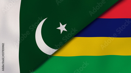 The flags of Pakistan and Mauritius. News, reportage, business background. 3d illustration photo