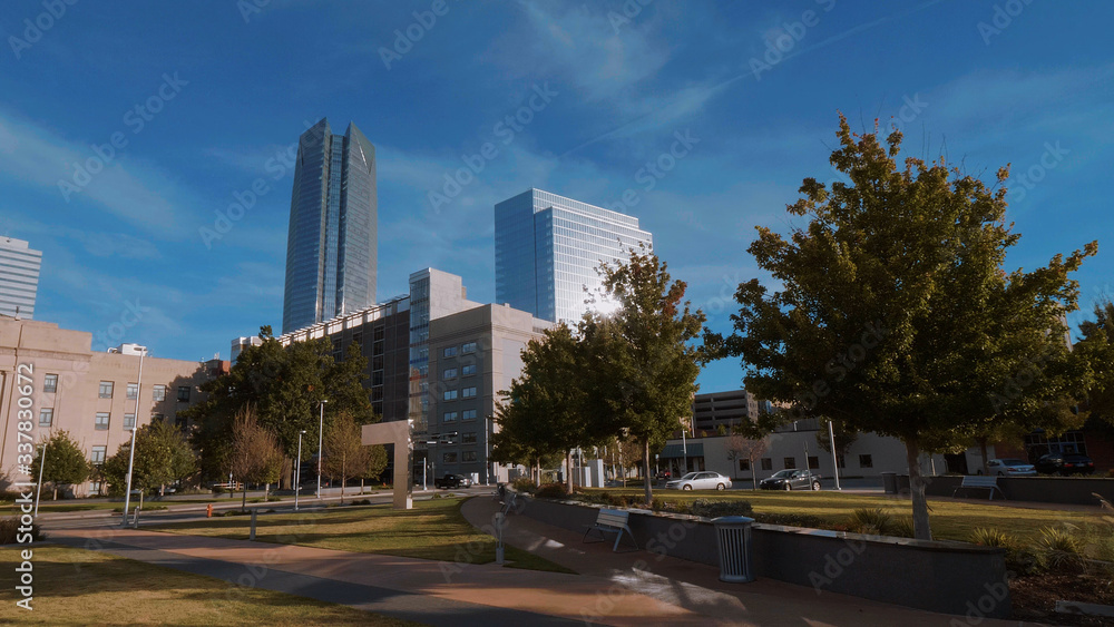 Bicentennial Park in Oklahoma City and Devon Energy Tower - USA 2017 Bicentennial Park in Oklahoma City and Devon Energy Tower - USA 2017