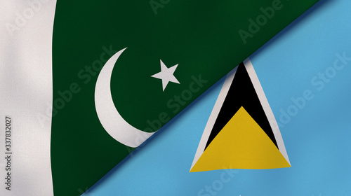 The flags of Pakistan and Saint Lucia. News, reportage, business background. 3d illustration photo