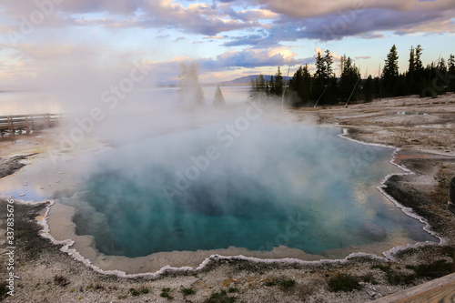 beautiful view of the geyser in Yellowstone National Park