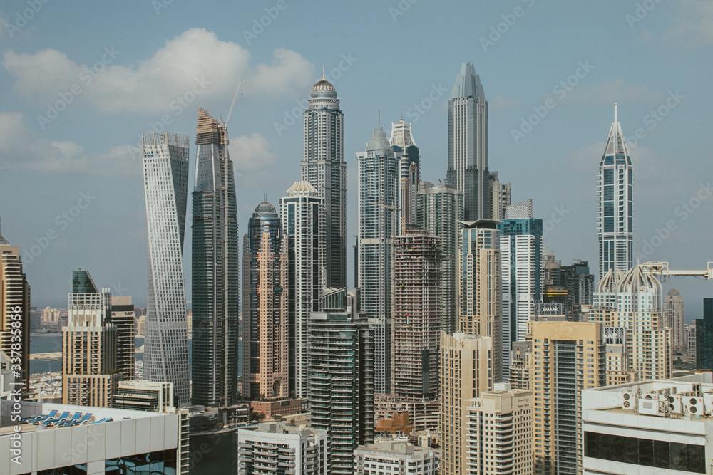 Dubai Marina skyline with beautiful skyscrapers