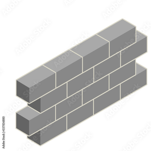 Grey brick wall of house. Element of building construction. Stone object. Isometric illustration. Symbol of protection and security