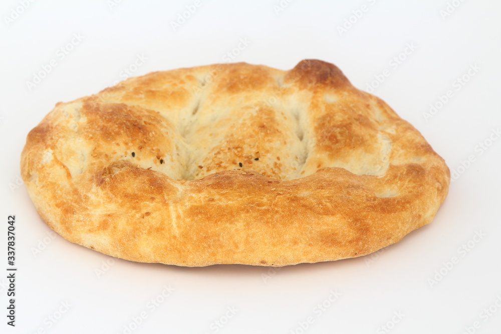 Turkish ramadan pita bread, isolated on white background